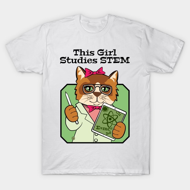 This Girl Studies STEM Cute Cat T-Shirt by Sue Cervenka